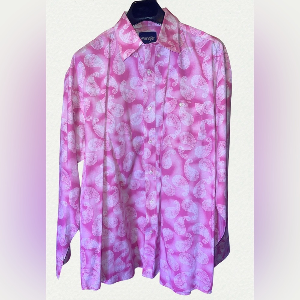 Wrangler Size XXL Men’s Pink Paisley Breast Cancer Long Sleeve Button Down Shirt